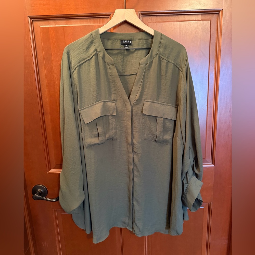 a.n.a Olive Green Button Down Shirt
